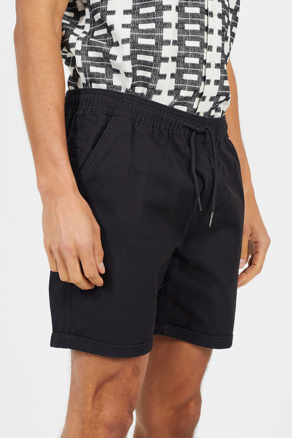 Brave Soul Black Cotton Chino Shorts with Turn Up Hem - Black Image 4