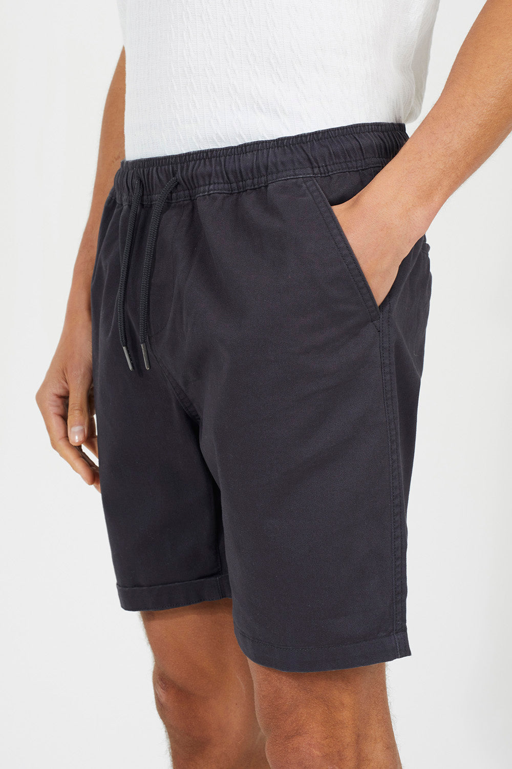 Brave Soul Navy Cotton Chino Shorts with Turn Up Hem - Navy Image 4