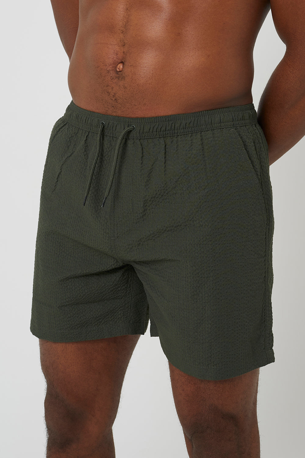 Brave Soul Khaki Seersucker Swim Shorts - Khaki Image 4