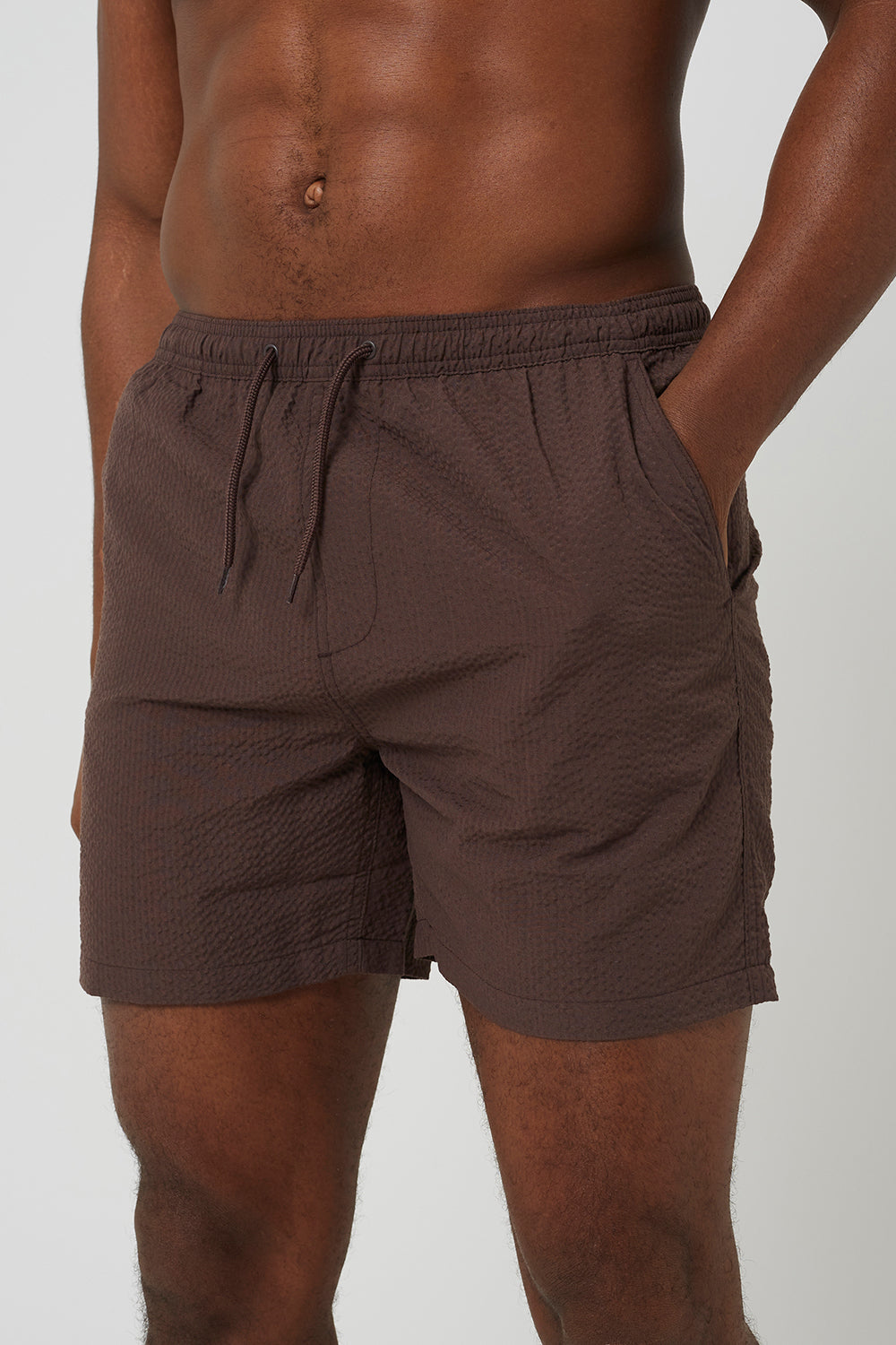 Brave Soul Brown Seersucker Swim Shorts - Brown Image 4