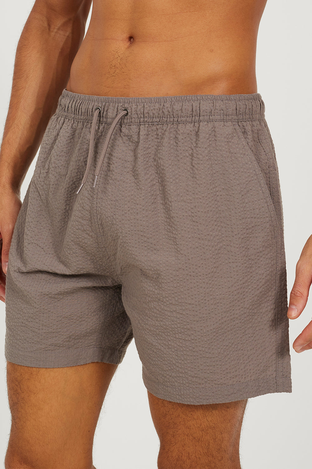 Brave Soul Taupe Seersucker Swim Shorts - Taupe Image 4