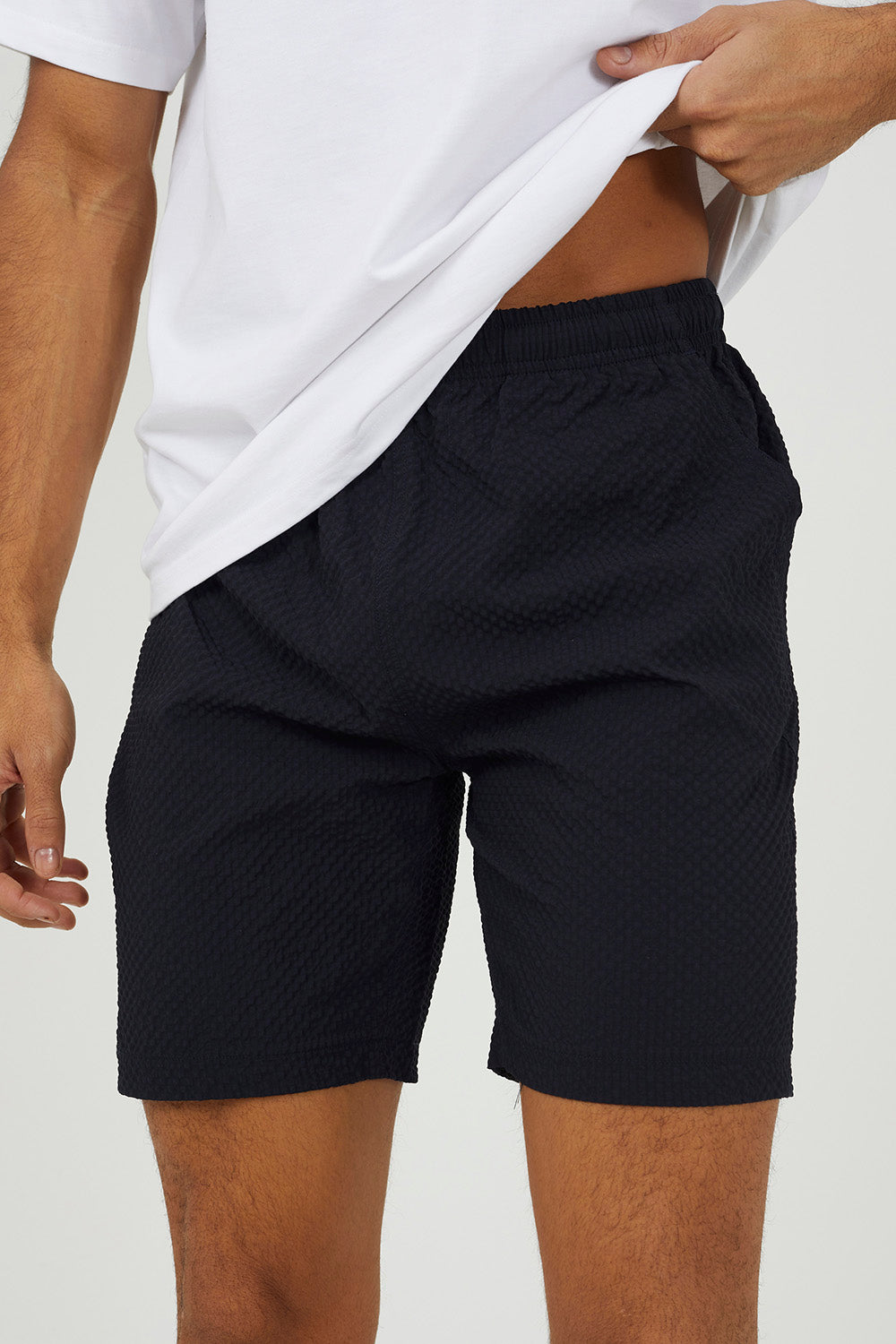 Brave Soul Navy Seersucker Drawcord Shorts - Navy Image 4
