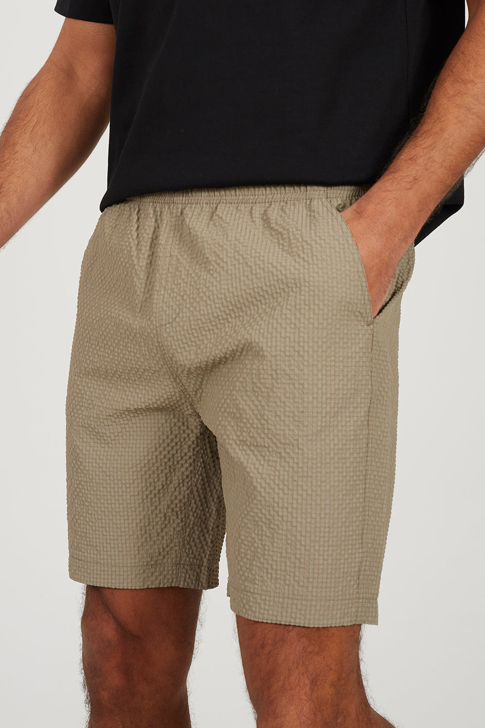Brave Soul Taupe Textured Seersucker Drawcord Shorts - Taupe Image 4