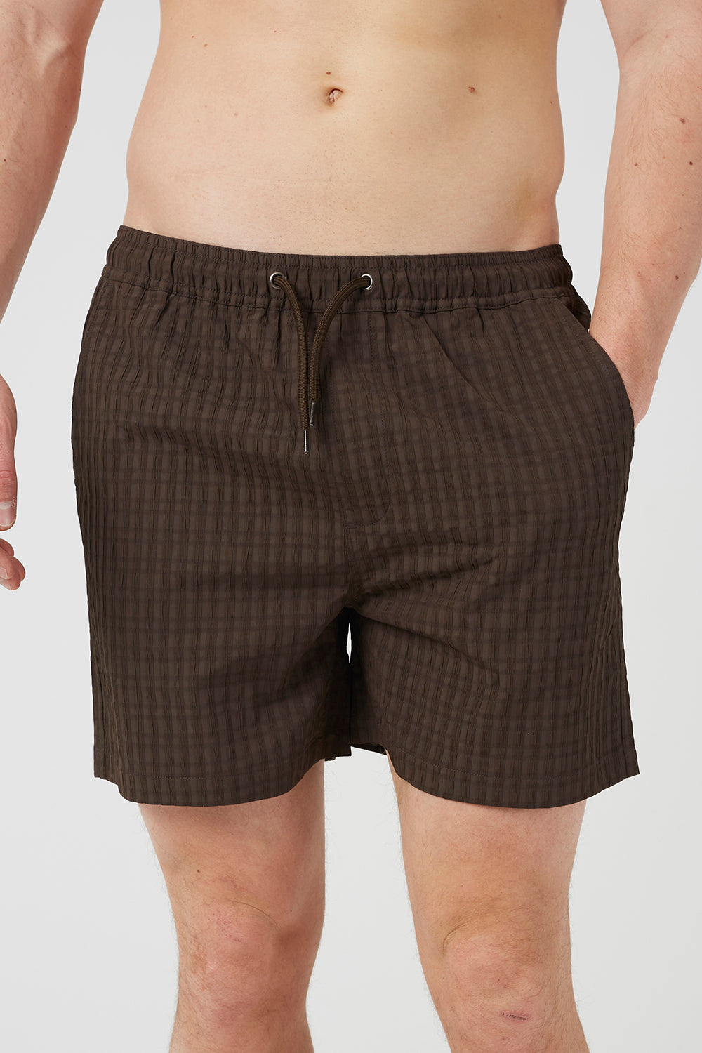 Brave Soul Brown Seersucker Swim Shorts - Brown Image 4