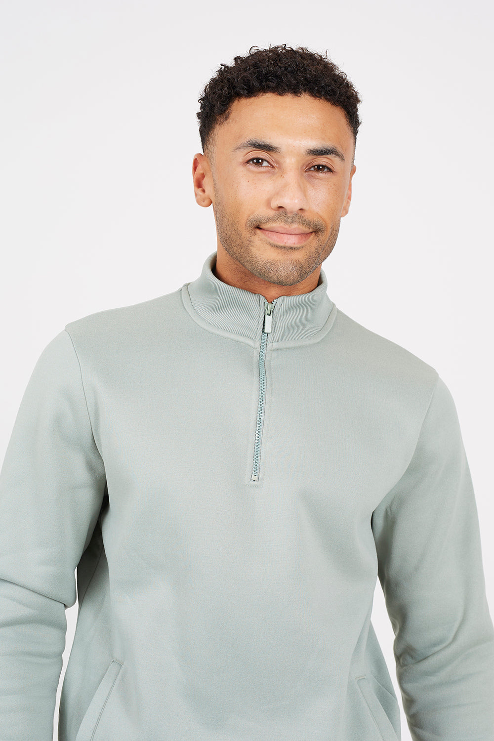 Brave Soul Green Funnel Neck 1/4 Zip Sweatshirt - Green Image 4