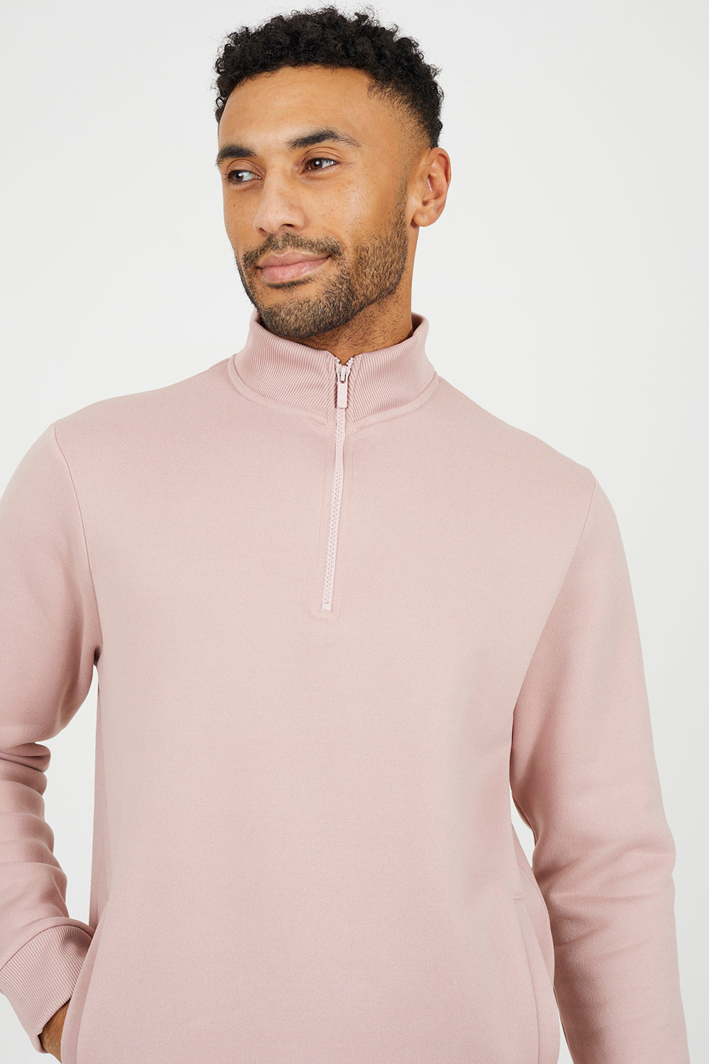 Brave Soul Pink Funnel Neck 1/4 Zip Sweatshirt - Pink Image 4