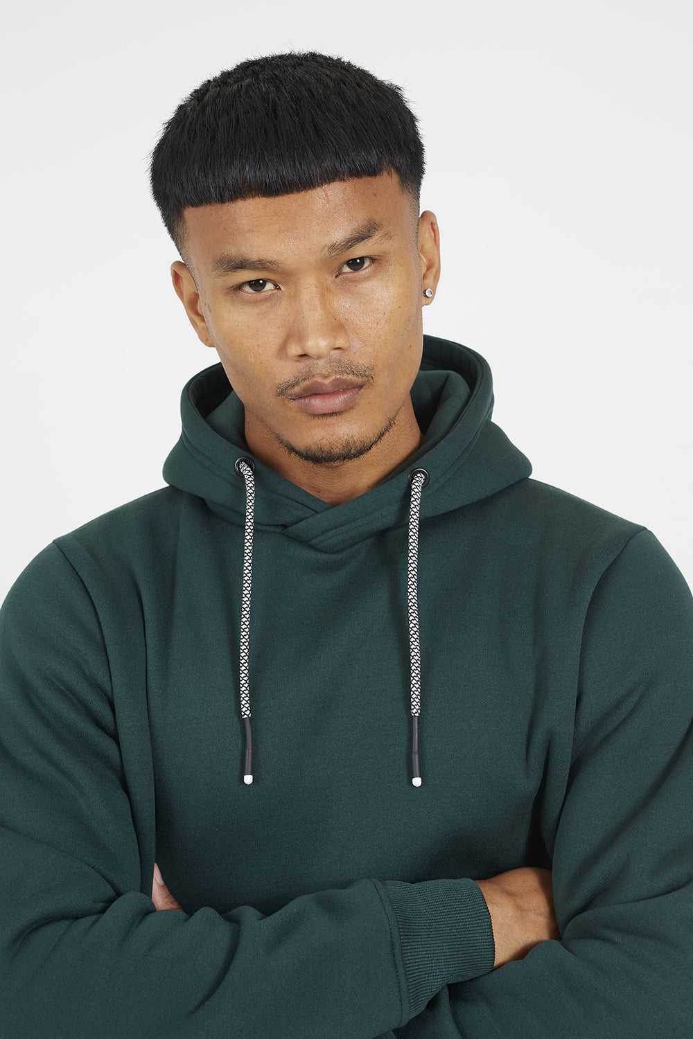 Brave Soul Dark Green Hoodie with Crossover Neck - Dark Green Image 4