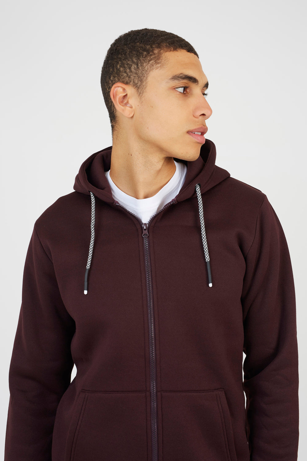 Brave Soul Burgundy Zip Through Hoodie - Burgundy Image 4