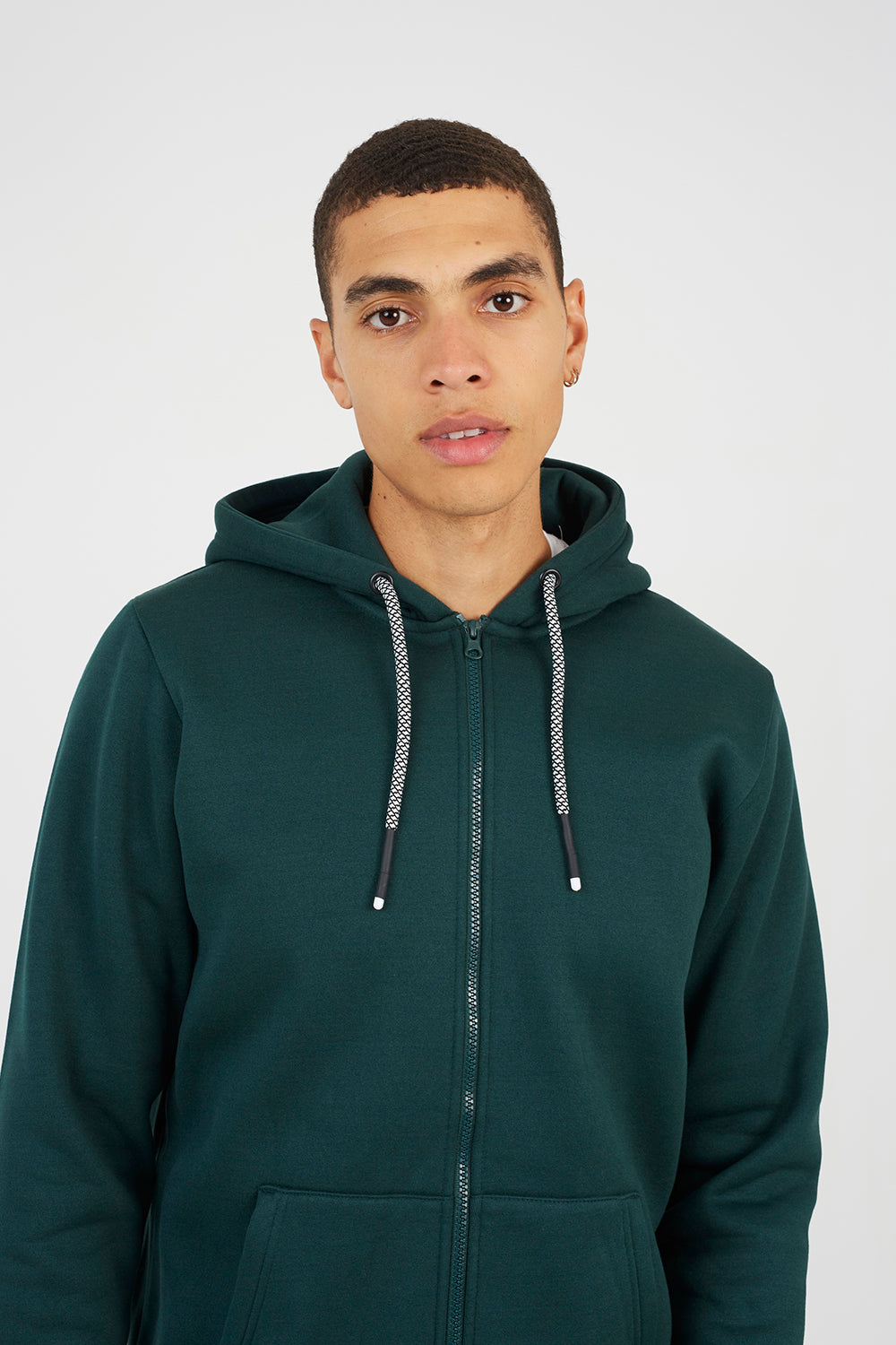 Brave Soul Dark Green Full Zip Hoodie - Dark Green Image 4