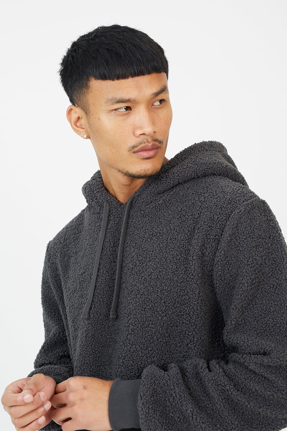 Brave Soul Charcoal Teddy Fleece Hoodie - Charcoal Image 4