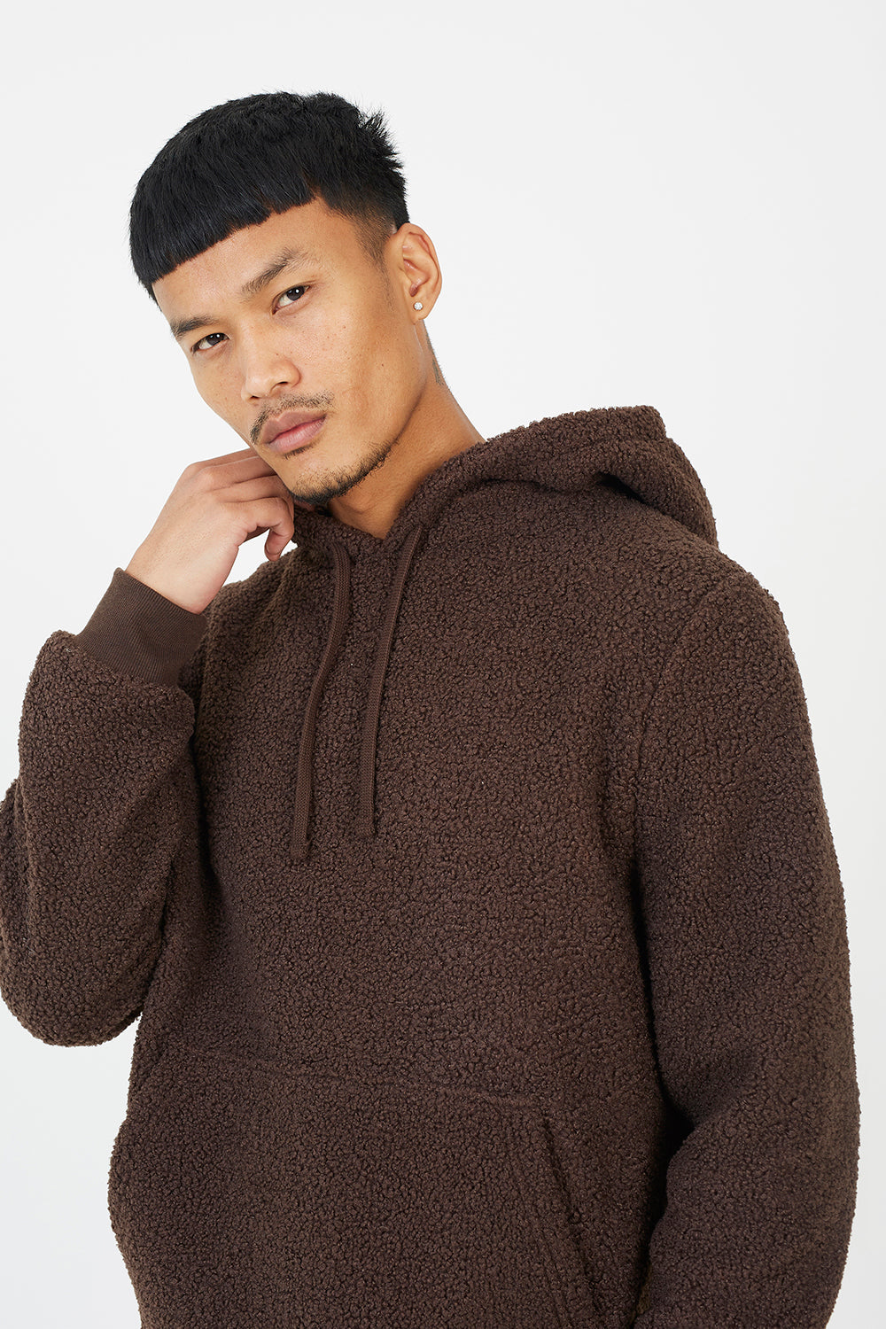 Brave Soul Brown Teddy Fleece Hoodie - Brown Image 4