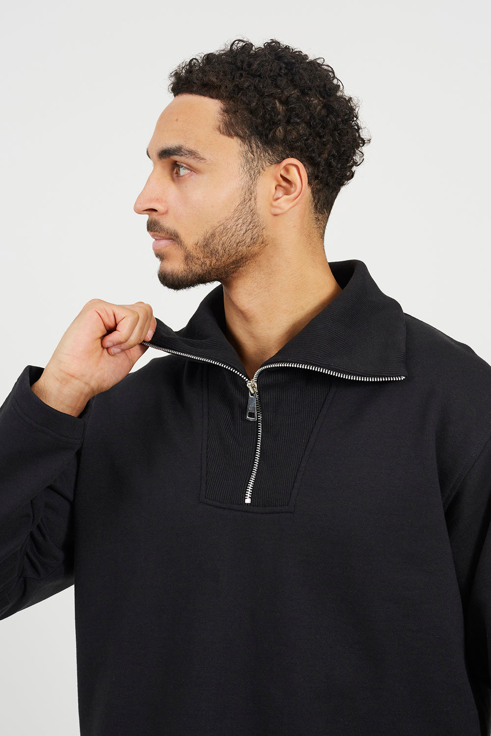 Brave Soul Black High Funnel Neck 1/4 Zip Sweatshirt - Black Image 4