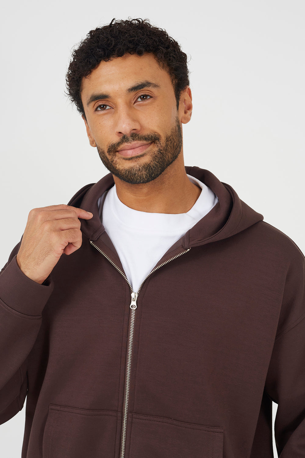 Brave Soul Brown Relaxed Fit Zip Through Hoodie - Brown Image 4