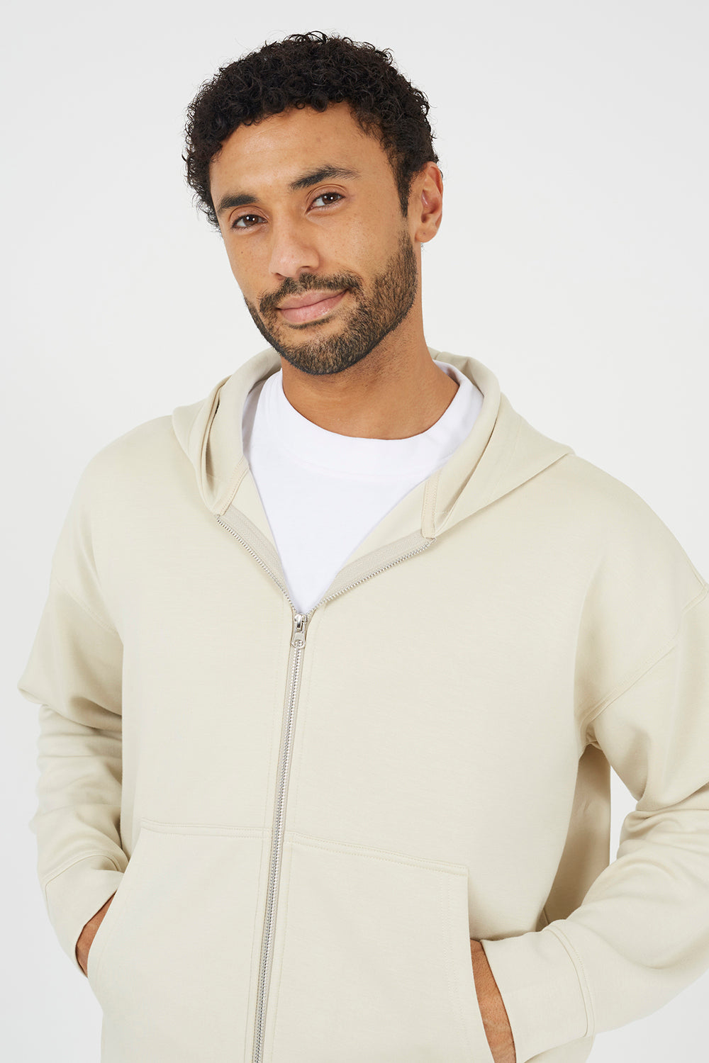Brave Soul Beige Relaxed Fit Zip Through Hoodie - Beige Image 4