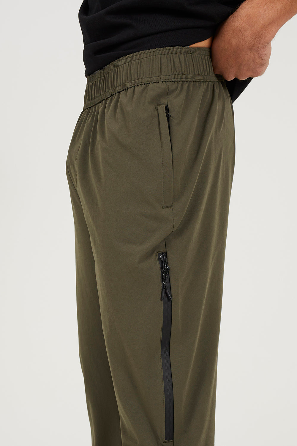 Brave Soul Khaki Zip Detail Cuffed Trousers With Elasticated Waist - Khaki Image 4