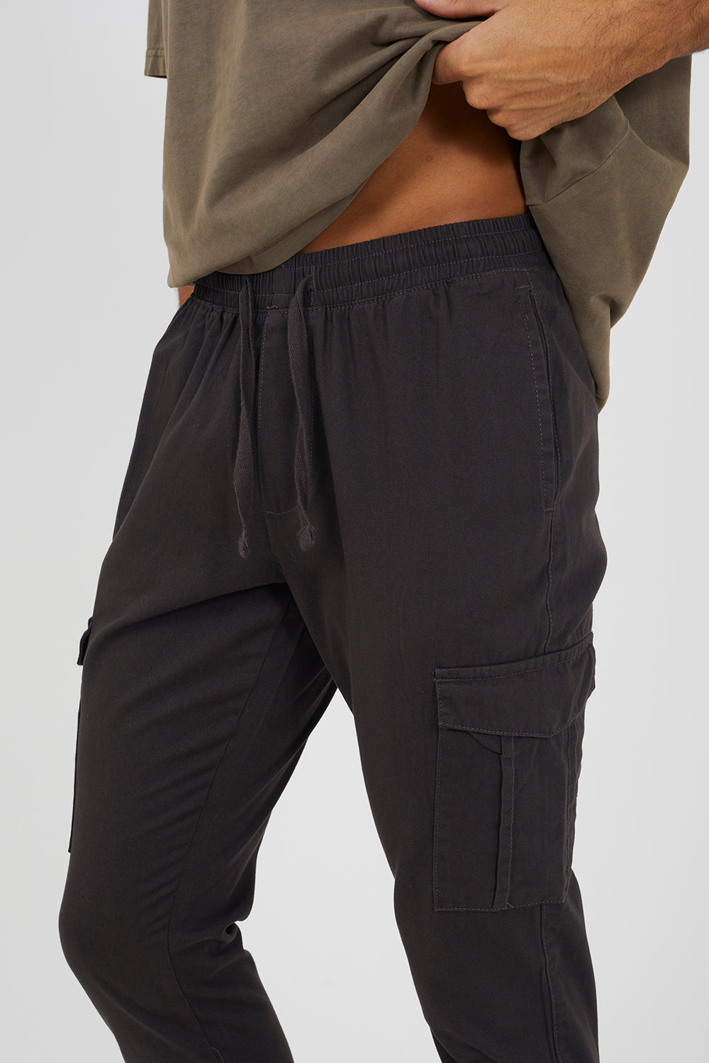 Brave Soul Dark Grey Cotton Twill Cargo Trousers - Dark Grey Image 4