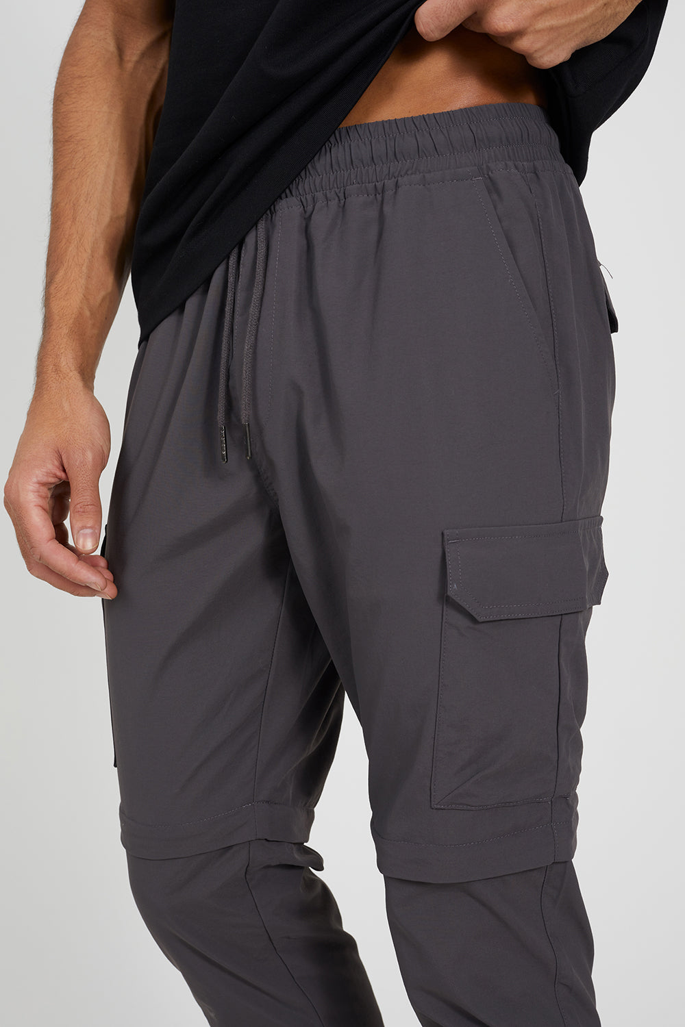 Brave Soul Charcoal Taslan Zip Off Panel Cargo Trousers - Charcoal Image 4