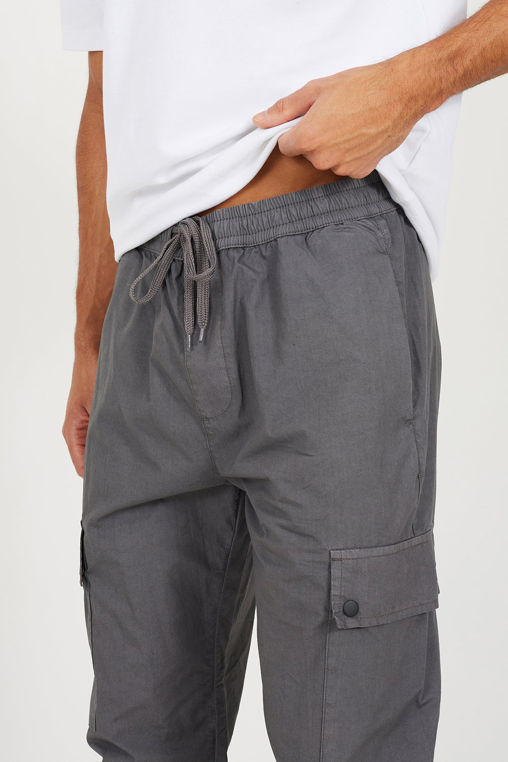 Brave Soul Grey Loose Fit Cotton Poplin Cargo Trousers - Grey Image 4