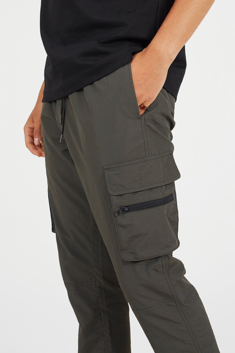 Brave Soul Khaki Elasticated Waist Cargo Style Trousers - Khaki Image 4