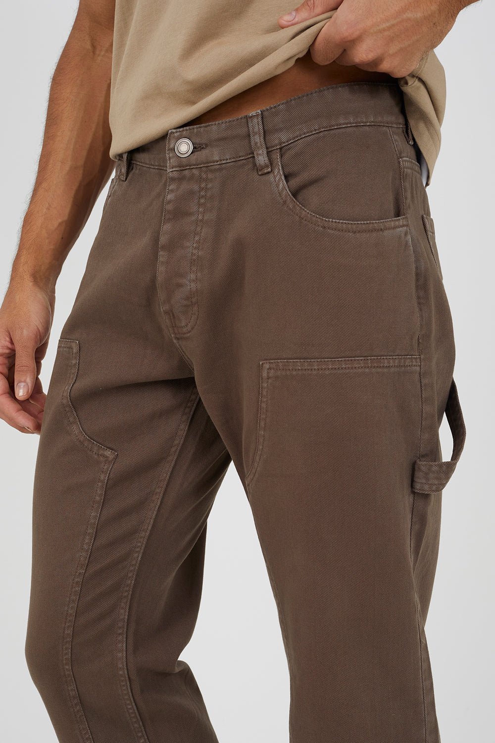 Brave Soul Brown Cotton Slim Leg Carpenter Style Trousers - Brown Image 4