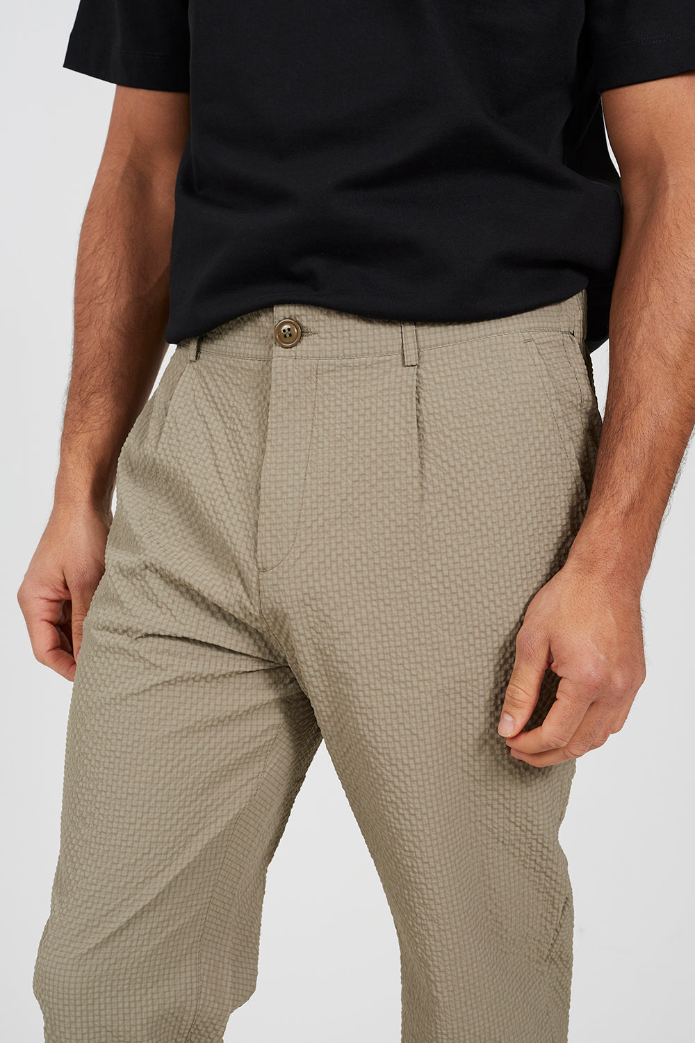 Brave Soul Taupe Straight Leg Seersucker Trousers - Taupe Image 4