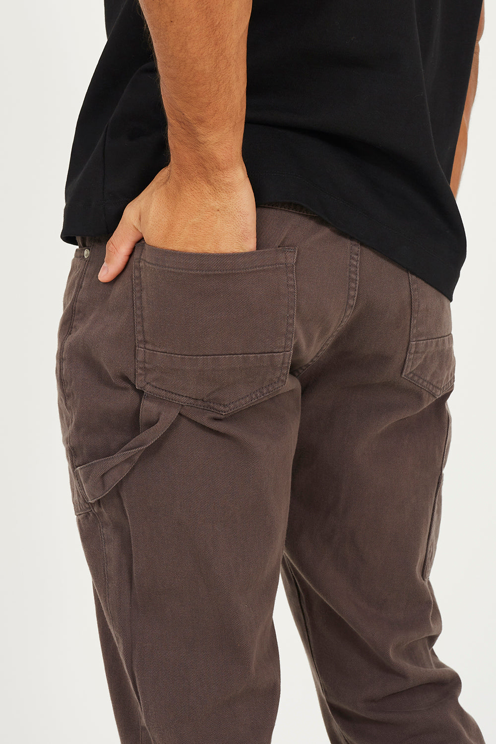 Brave Soul Dark Grey Cotton Twill Carpenter Trousers With Raw Hem - Dark Grey Image 4