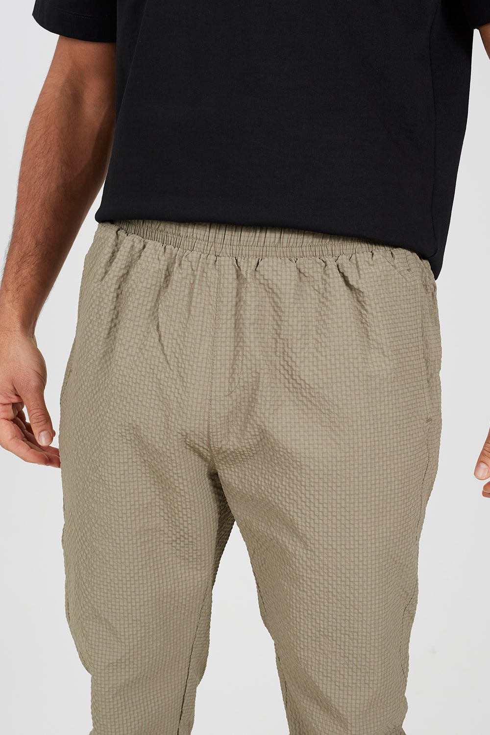 Brave Soul Taupe Seersucker Cuffed Trousers - Taupe Image 4