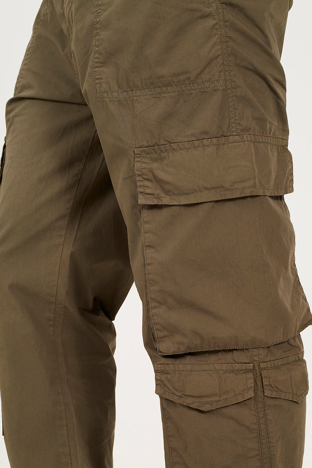 Brave Soul Khaki Cotton Poplin Loose Fit Cargo Trousers - Khaki Image 4