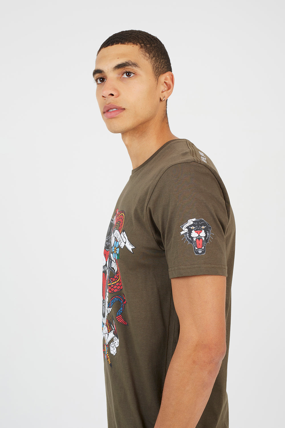 Brave Soul Khaki Cotton Crew Neck Graphic T-Shirt - Khaki Image 4