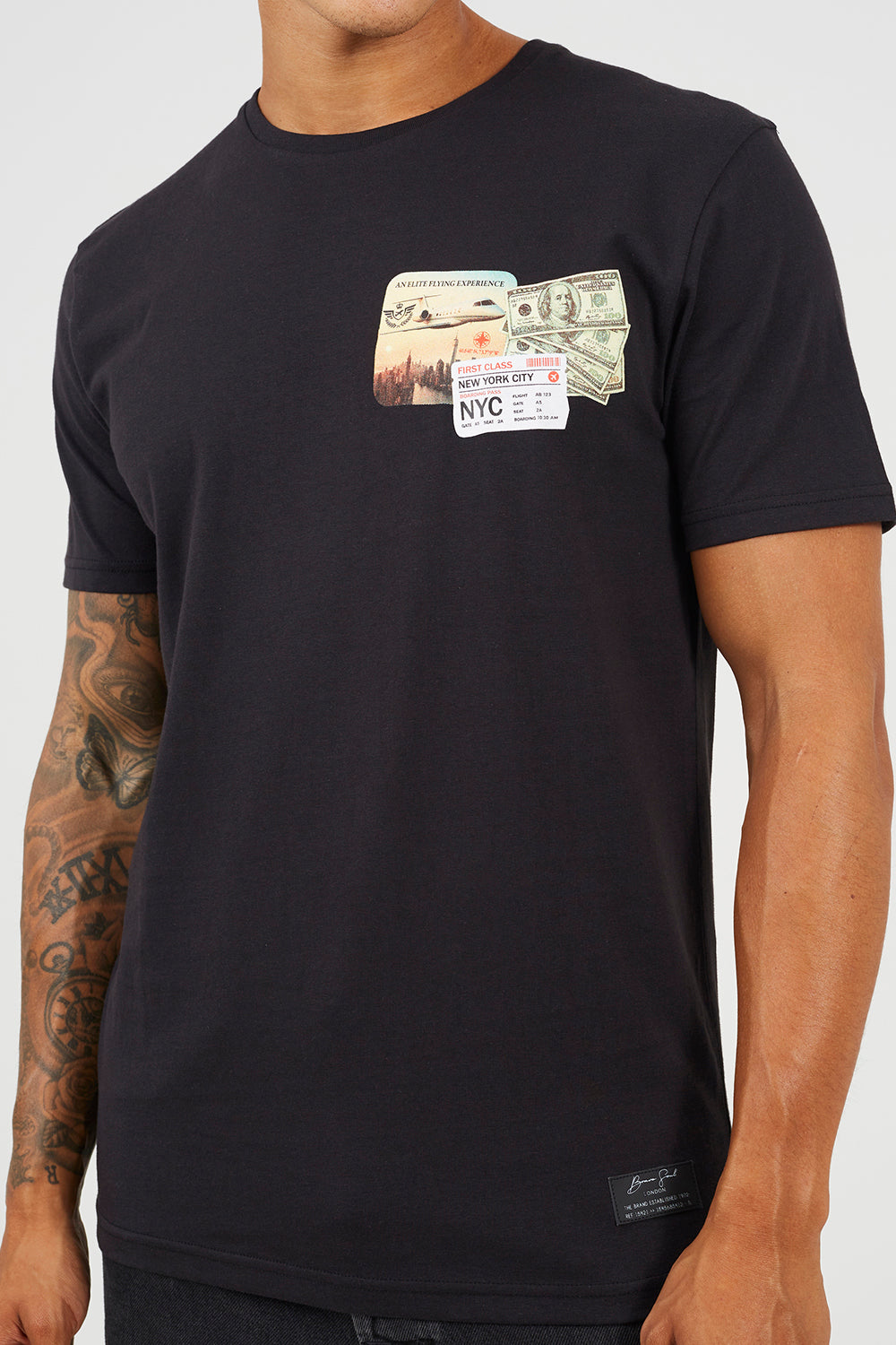 Brave Soul Black Cotton Crew Neck Graphic T-Shirt - Black Image 4