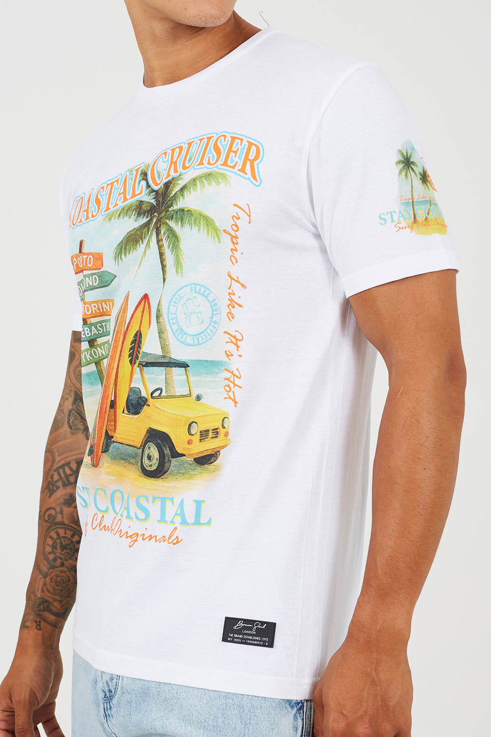Brave Soul White Cotton Jersey Graphic T-Shirt - White Image 4