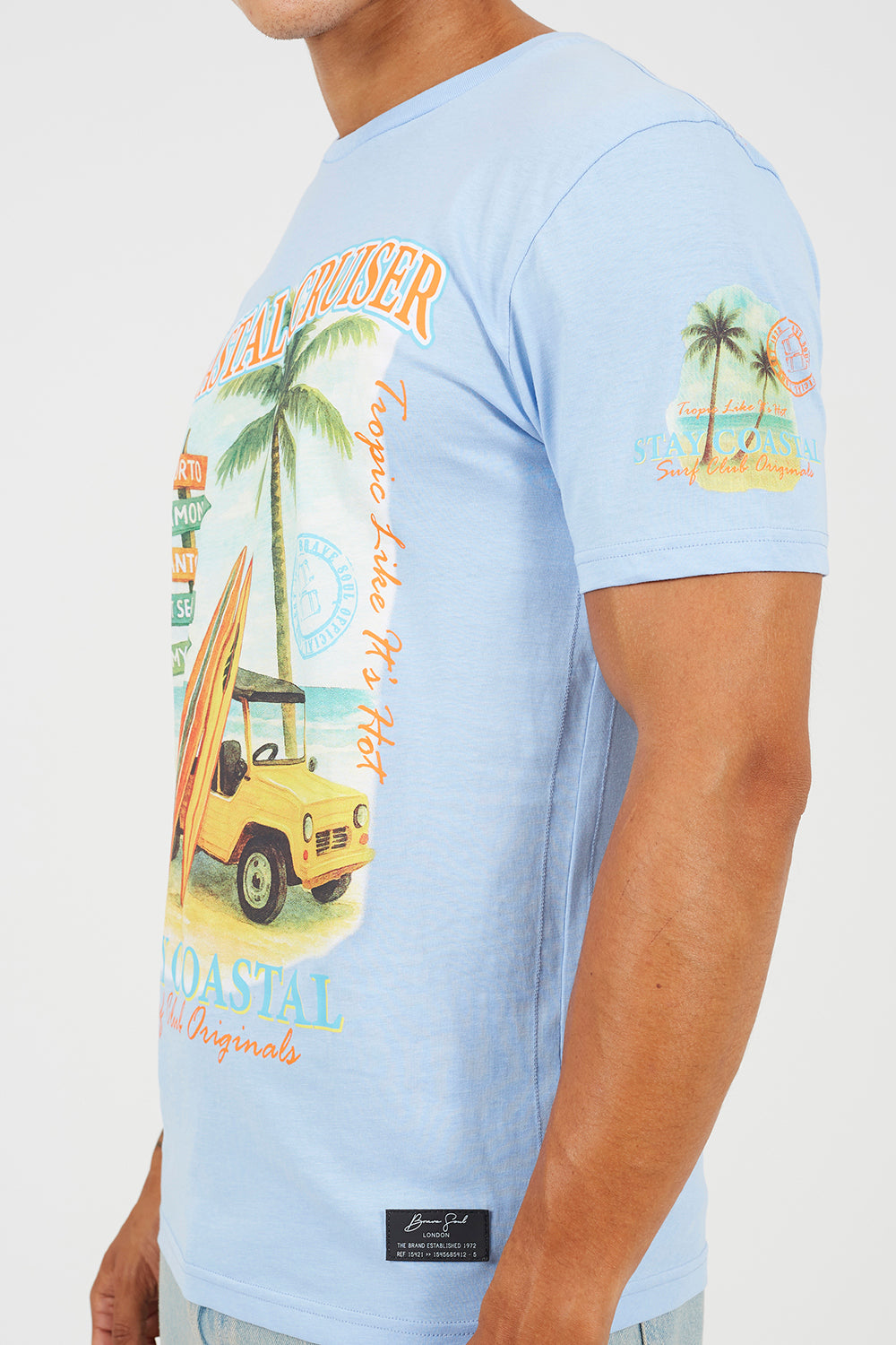 Brave Soul Blue Cotton Jersey Graphic T-Shirt - Blue Image 4