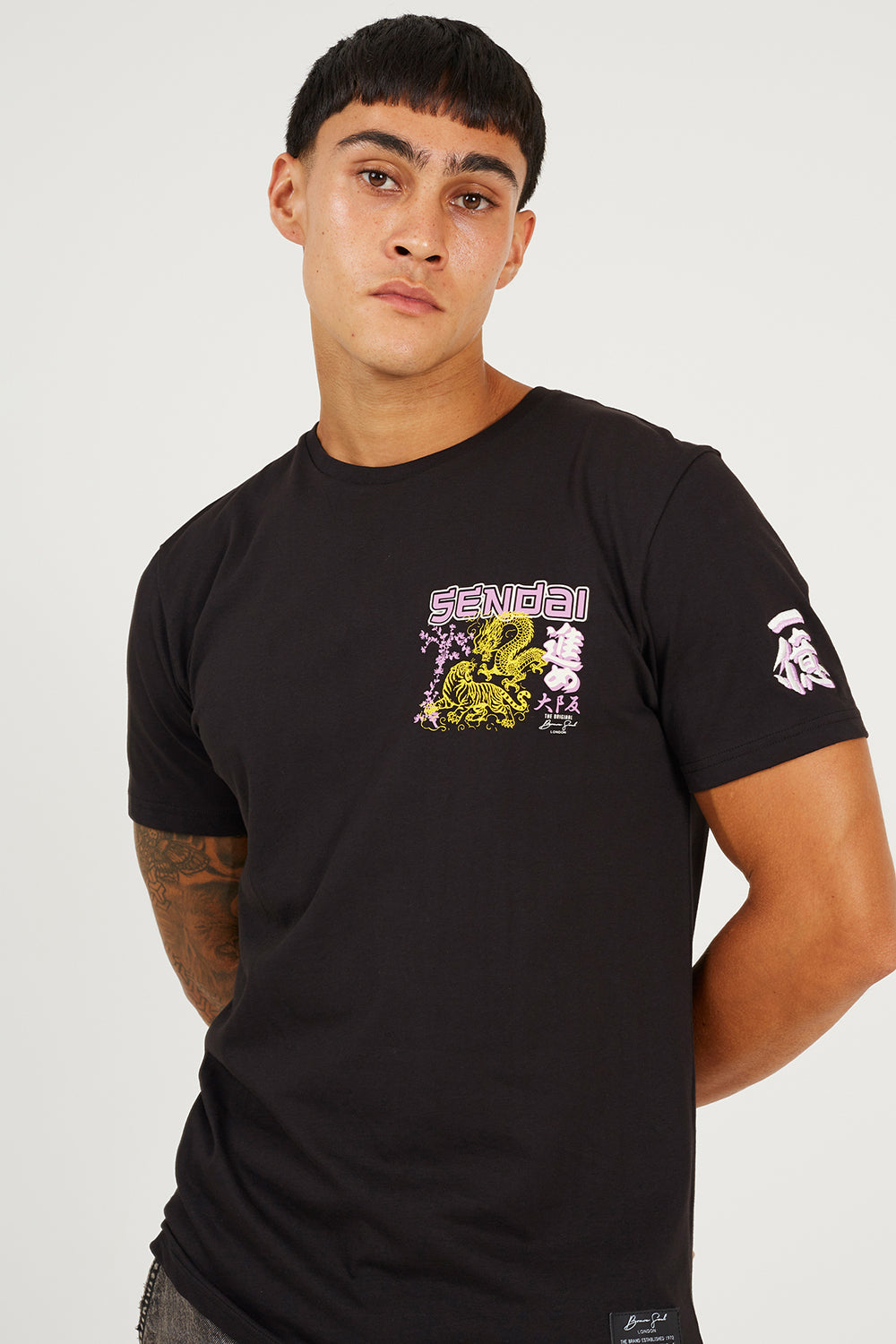 Brave Soul Black Cotton Crew Neck Graphic T-Shirt - Black Image 4