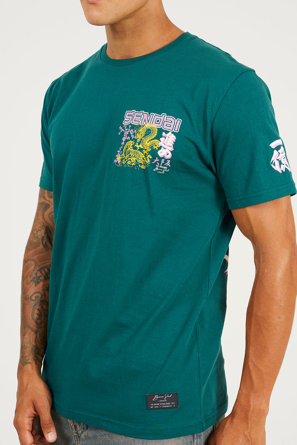 Brave Soul Green Cotton Crew Neck Graphic T-Shirt - Green Image 4