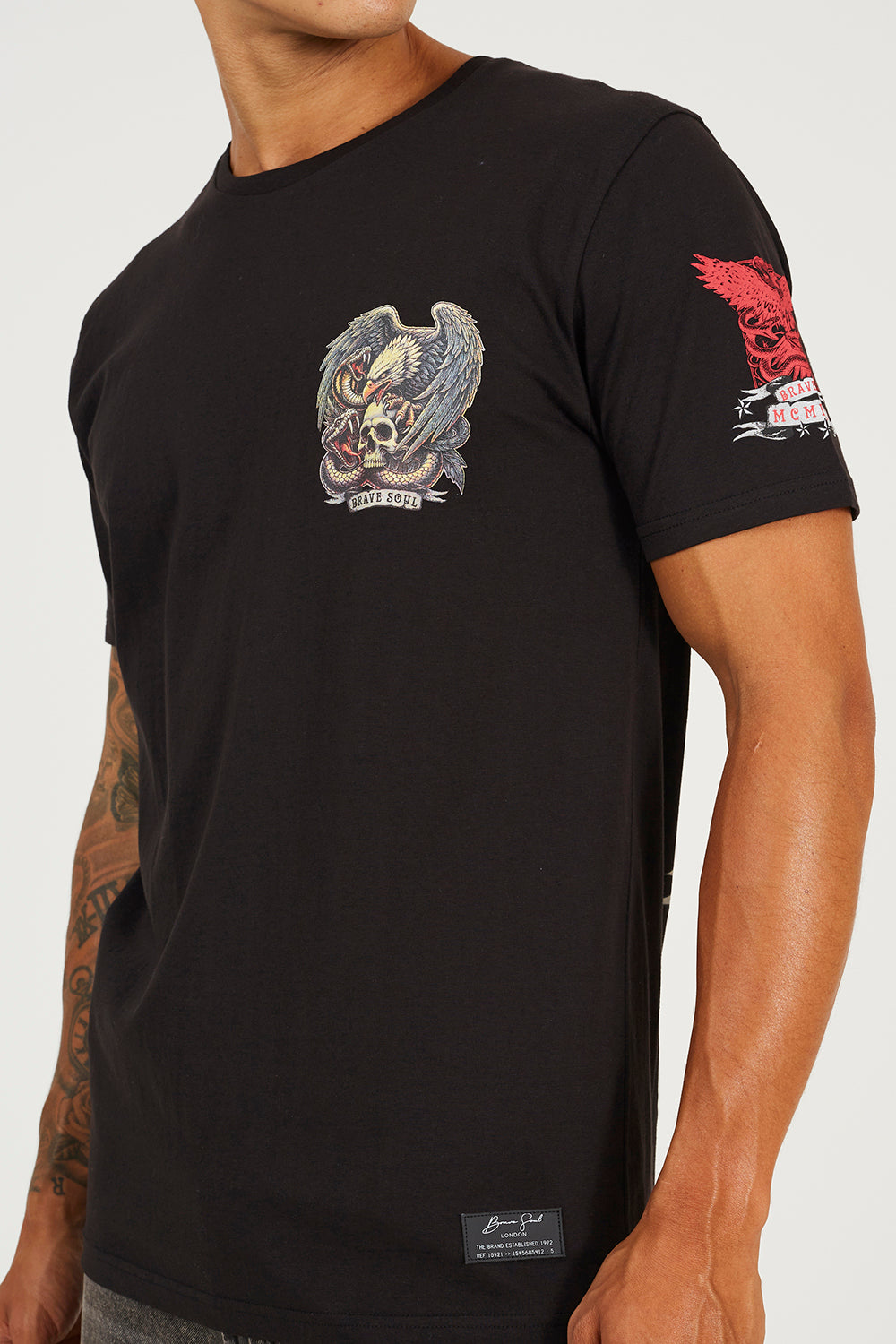 Brave Soul Black Cotton Crew Neck Graphic T-Shirt - Black Image 4