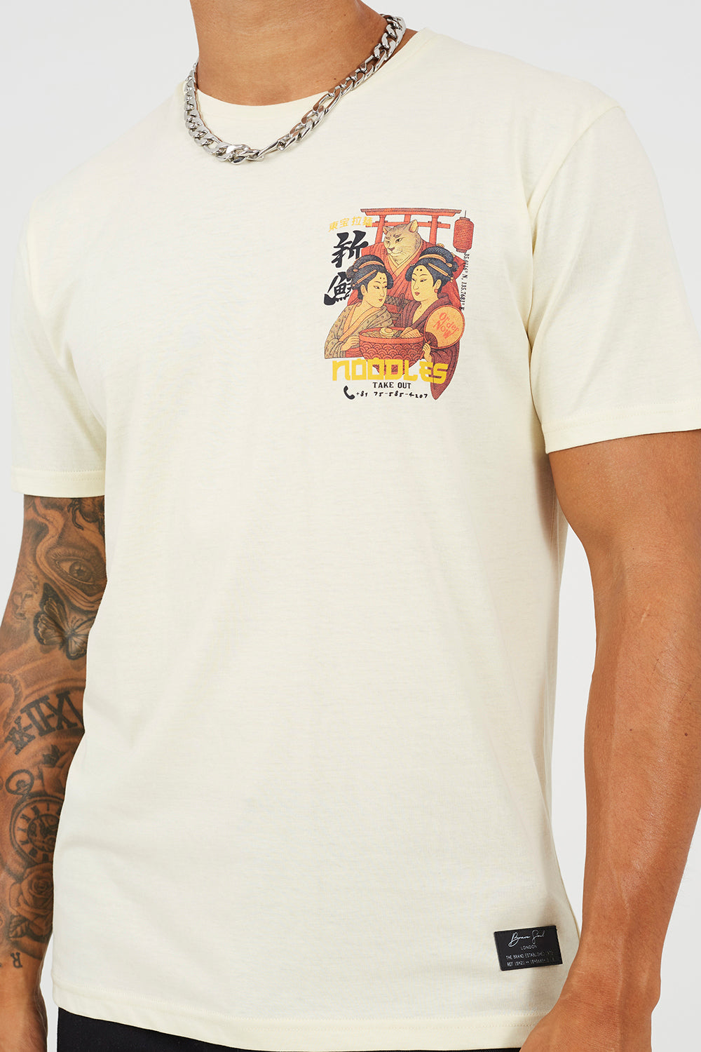 Brave Soul Off White Cotton Crew Neck Graphic T-Shirt - Off White Image 4