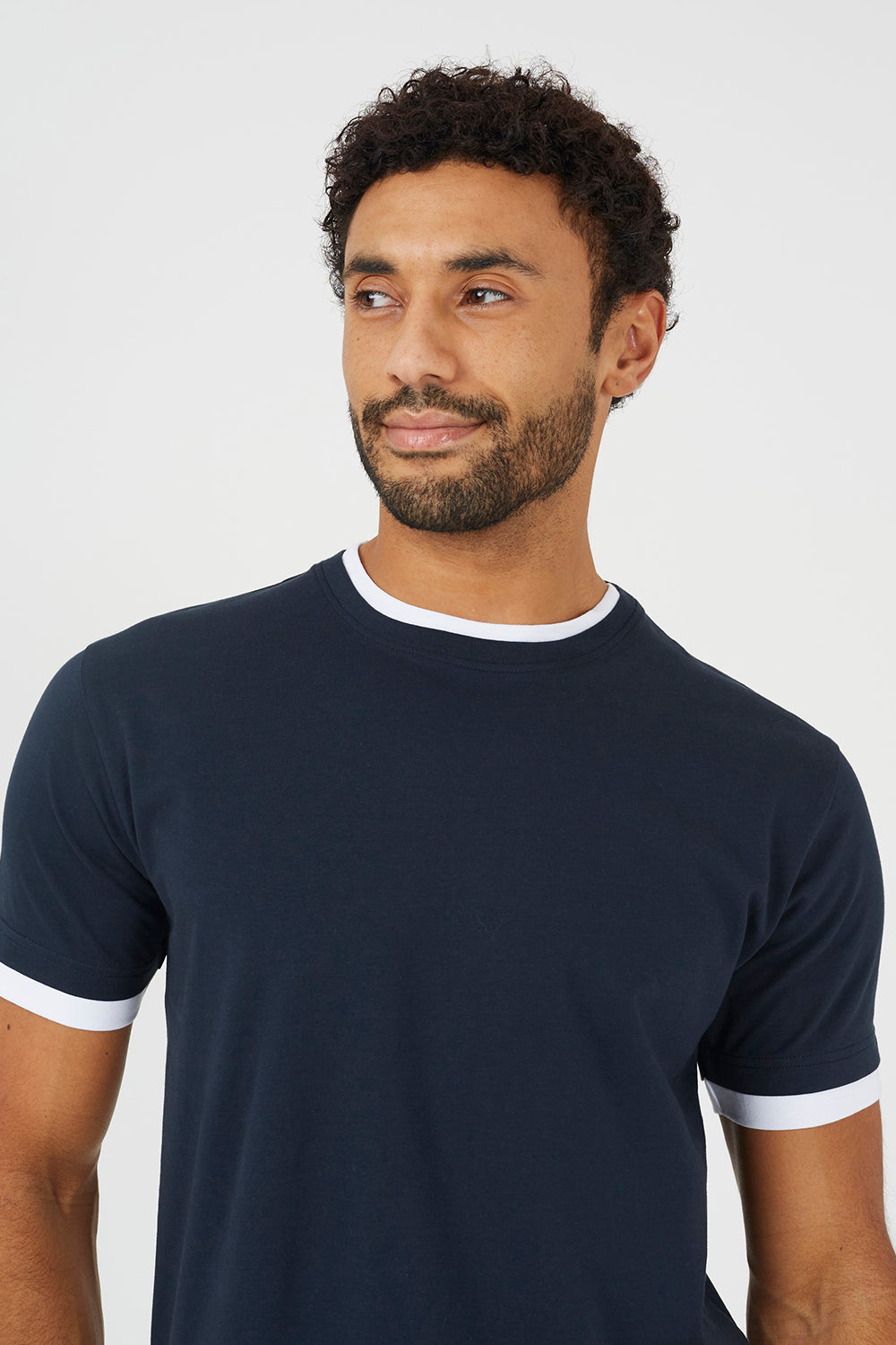 Brave Soul Dark Navy Cotton Contrast Trim T-Shirt - Dark Navy Image 4