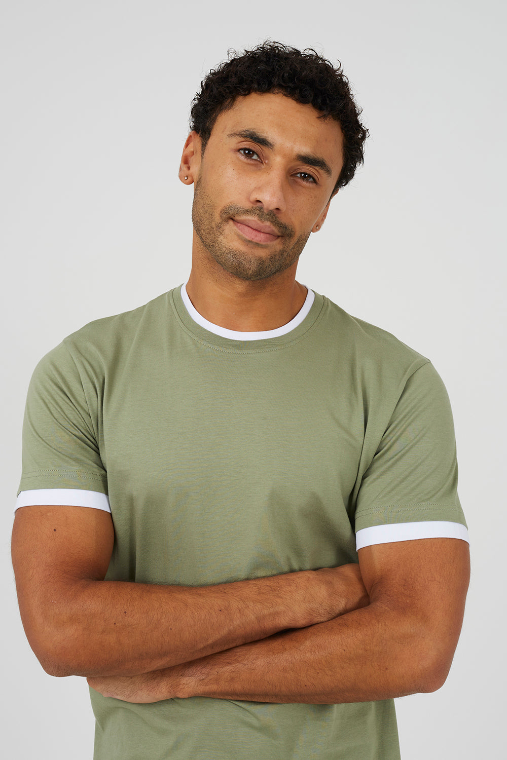 Brave Soul Pale Green Cotton Contrast Trim T-Shirt - Pale Green Image 4