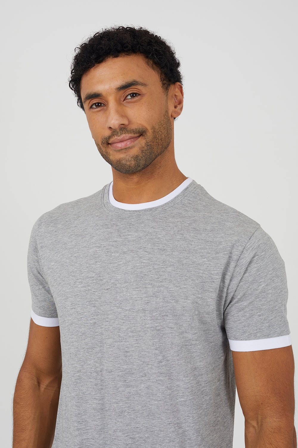 Brave Soul Light Grey Cotton Contrast Trim T-Shirt - Light Grey Image 4
