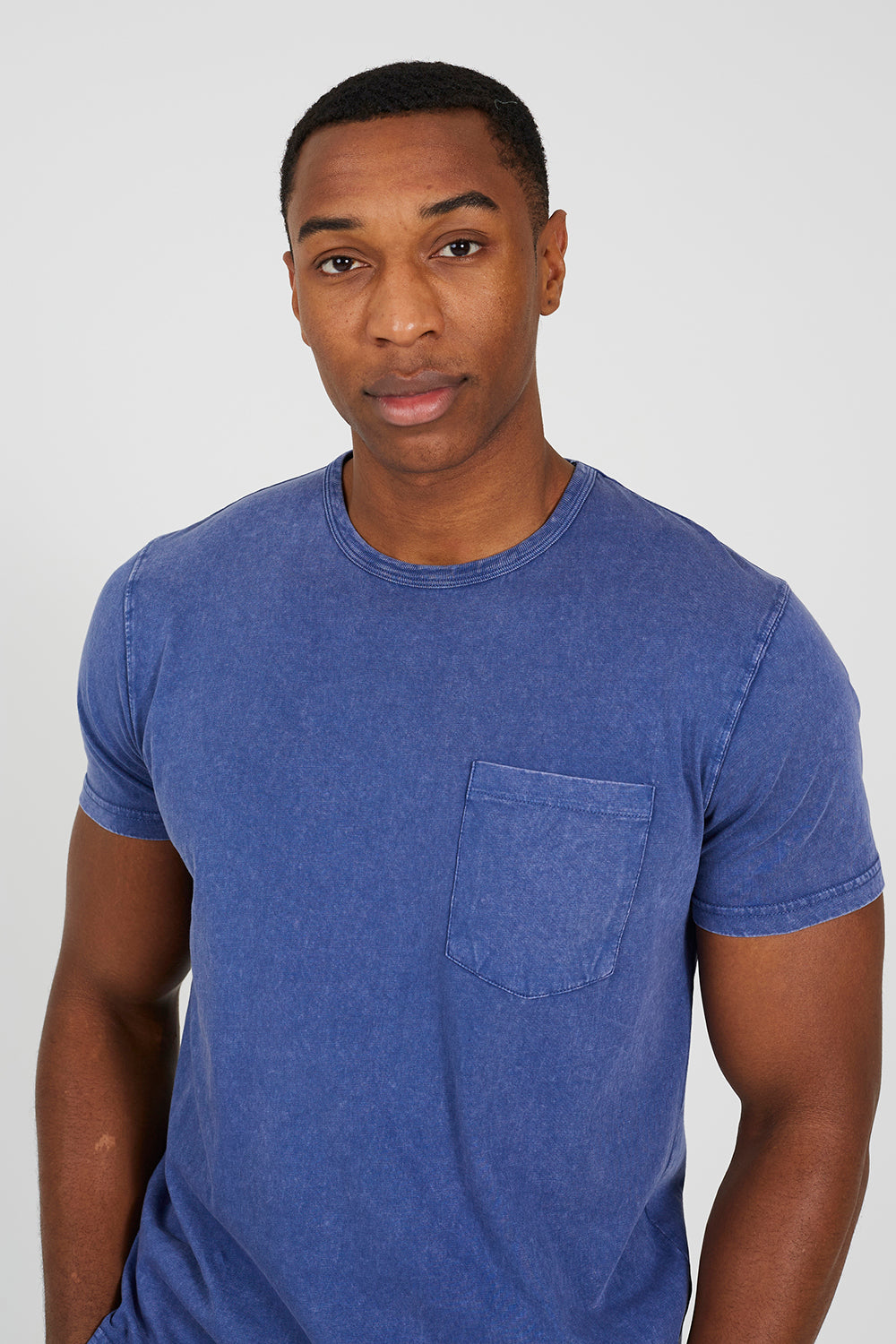 Brave Soul Blue Acid Wash Patch Pocket T-Shirt - Blue Image 4