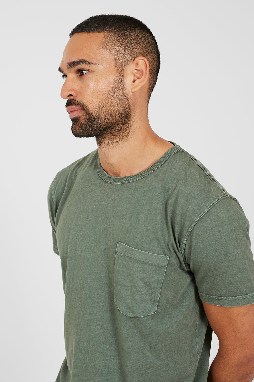Brave Soul Green Acid Wash Patch Pocket T-Shirt - Green Image 4