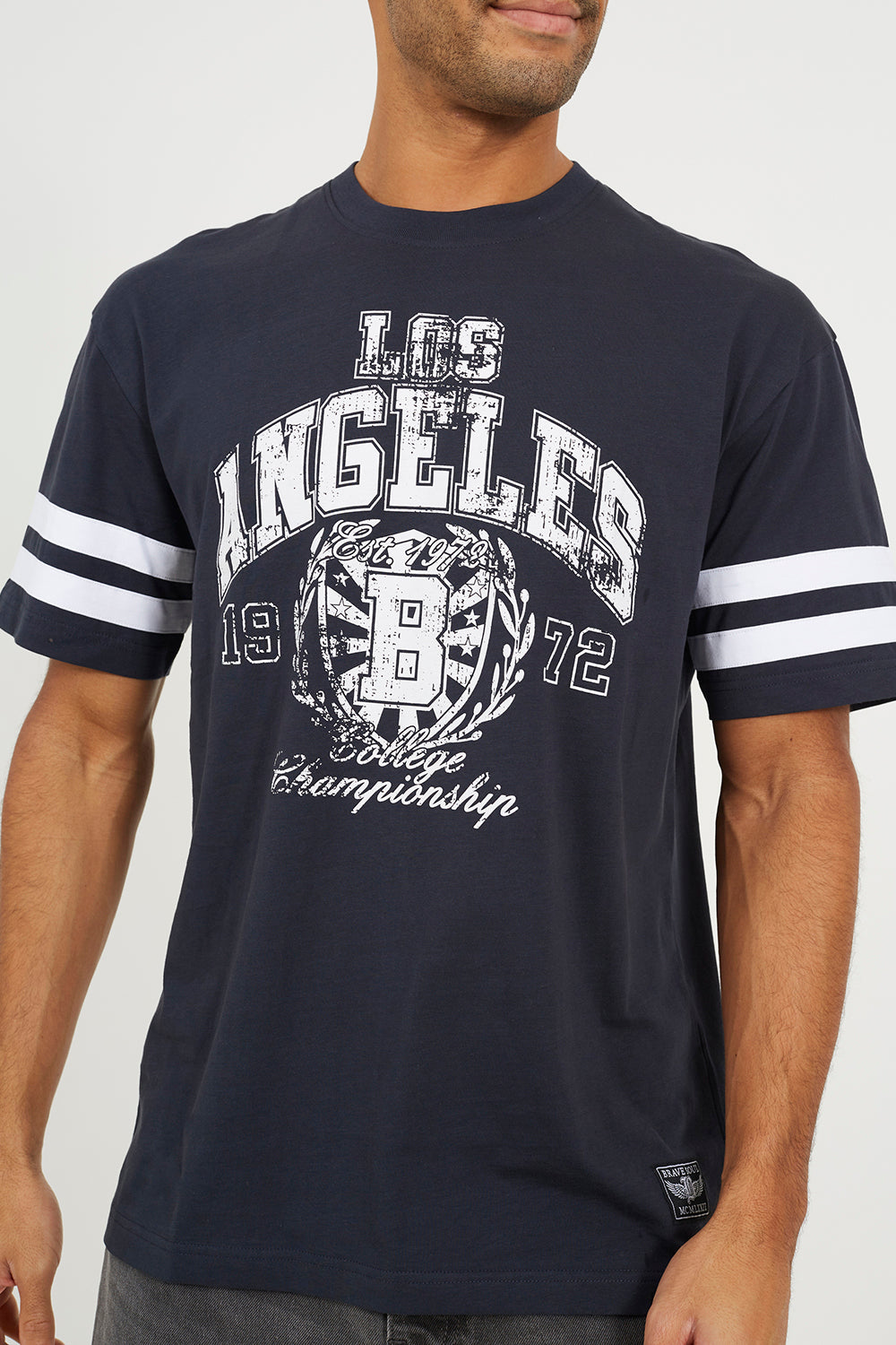 Brave Soul Navy Cotton Jersey Graphic T-Shirt - Navy Image 4