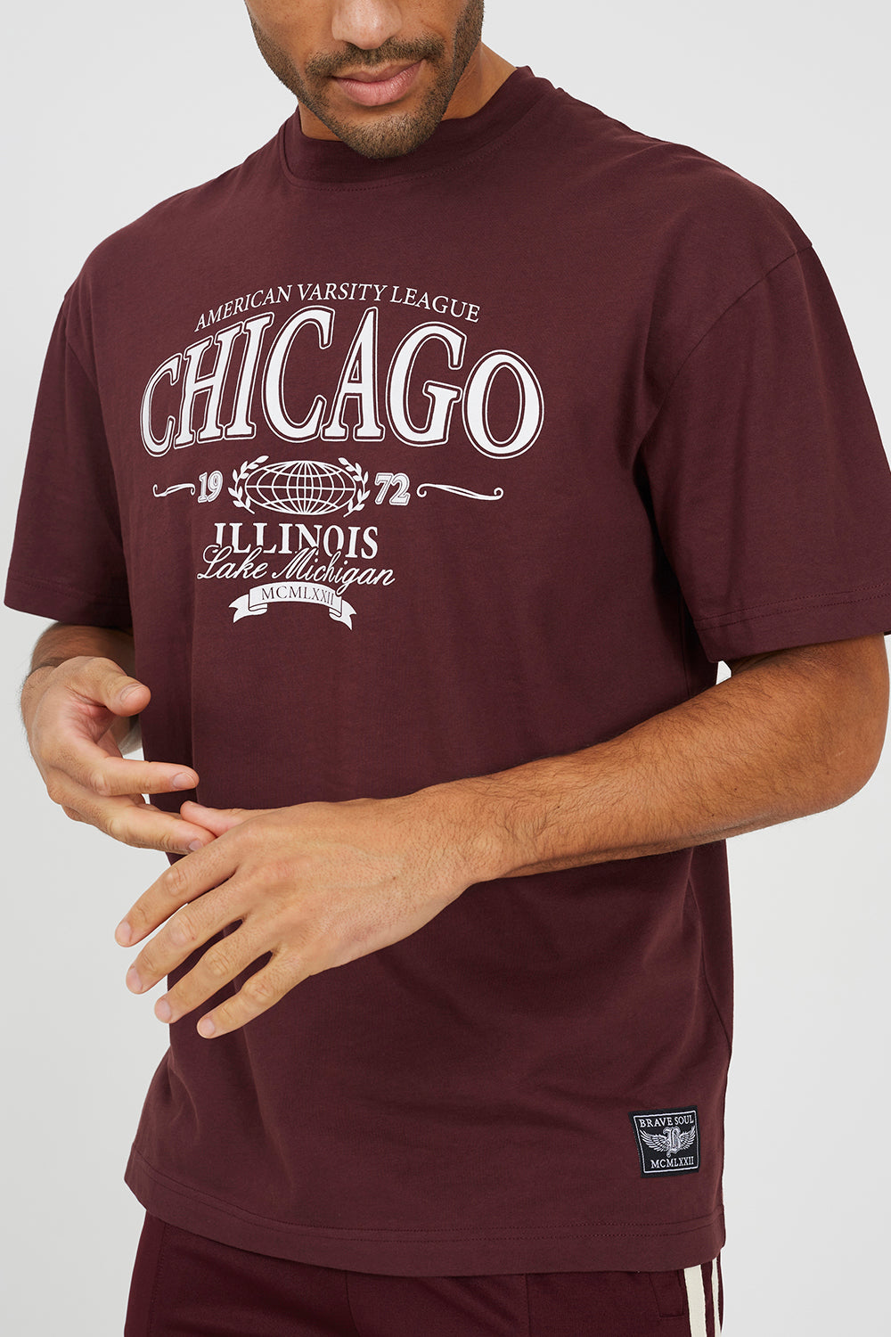 Brave Soul Burgundy Cotton Jersey Graphic T-Shirt - Burgundy Image 4