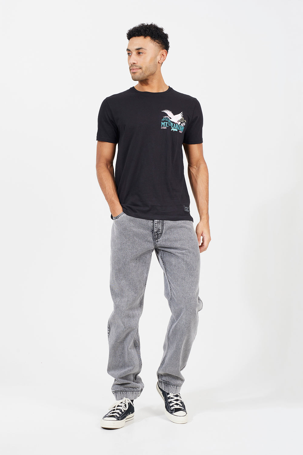 Brave Soul Black Cotton Graphic Print Short Sleeve T-Shirt - Black Image 3