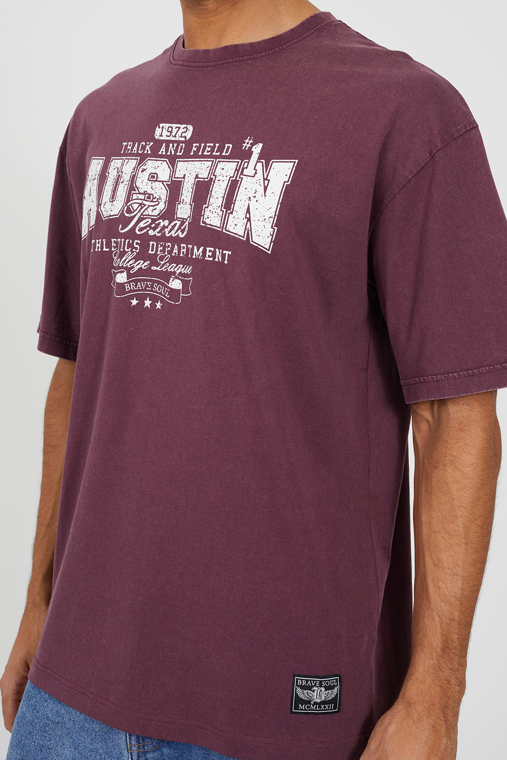 Brave Soul Burgundy Cotton Jersey Graphic T-Shirt - Burgundy Image 4