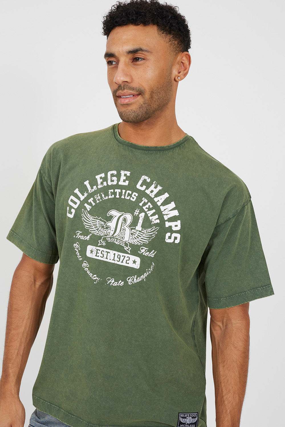 Brave Soul Dark Green Graphic T-Shirt - Dark Green Image 4