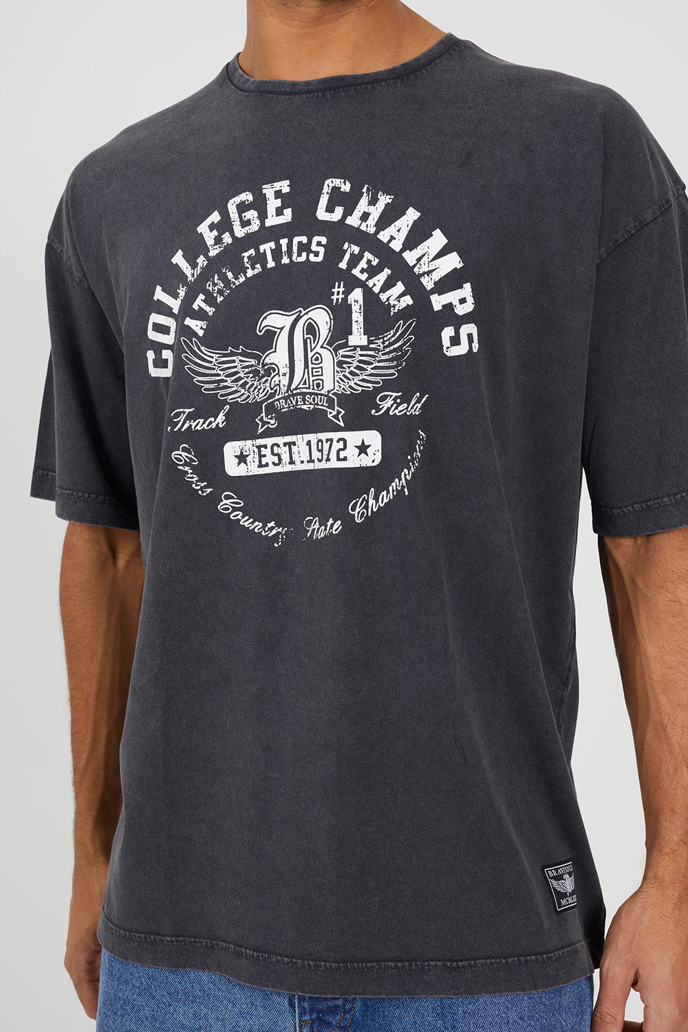 Brave Soul Dark Grey Graphic T-Shirt - Dark Grey Image 4
