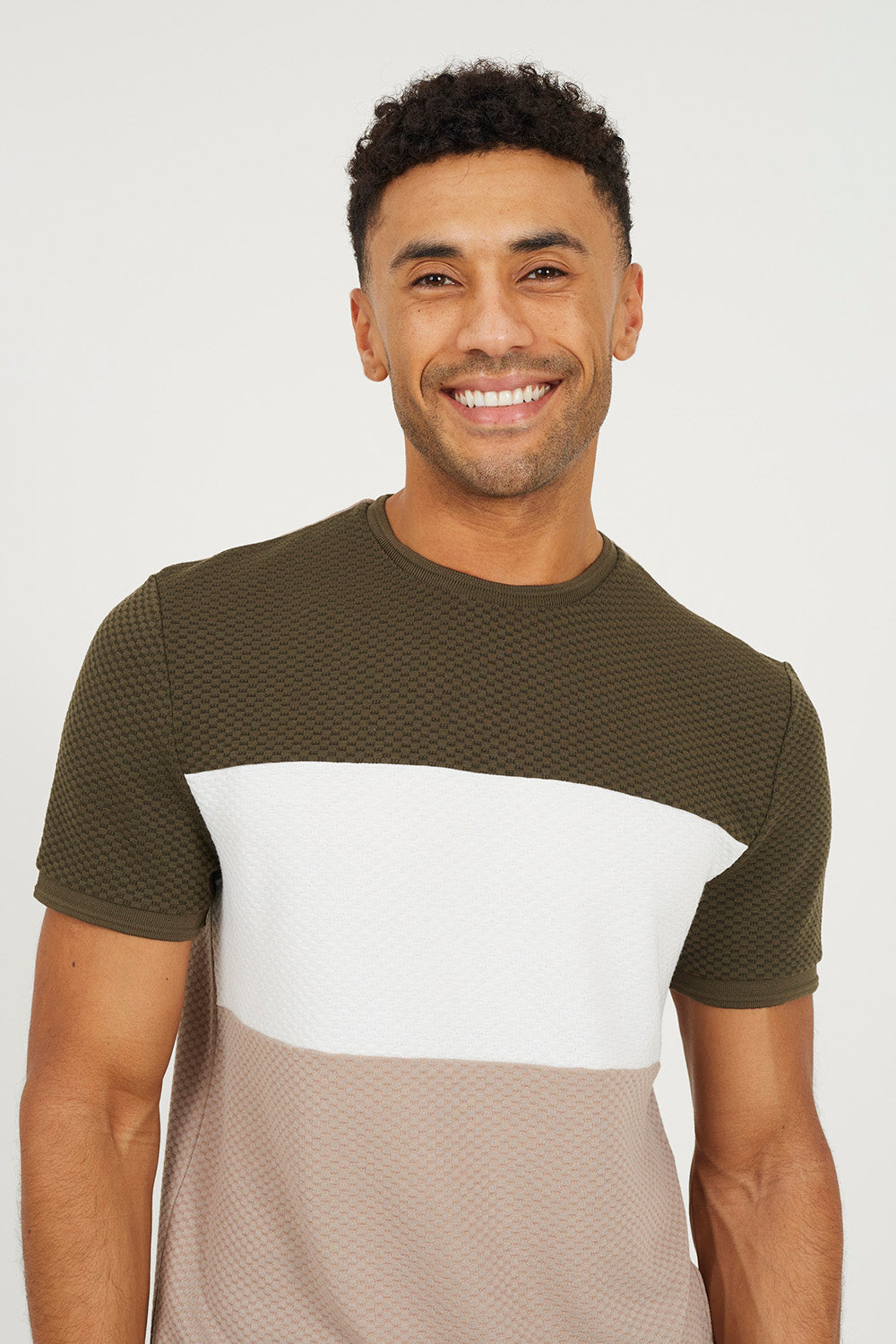 Brave Soul Khaki Colour Blocking T-Shirt - Khaki Image 4