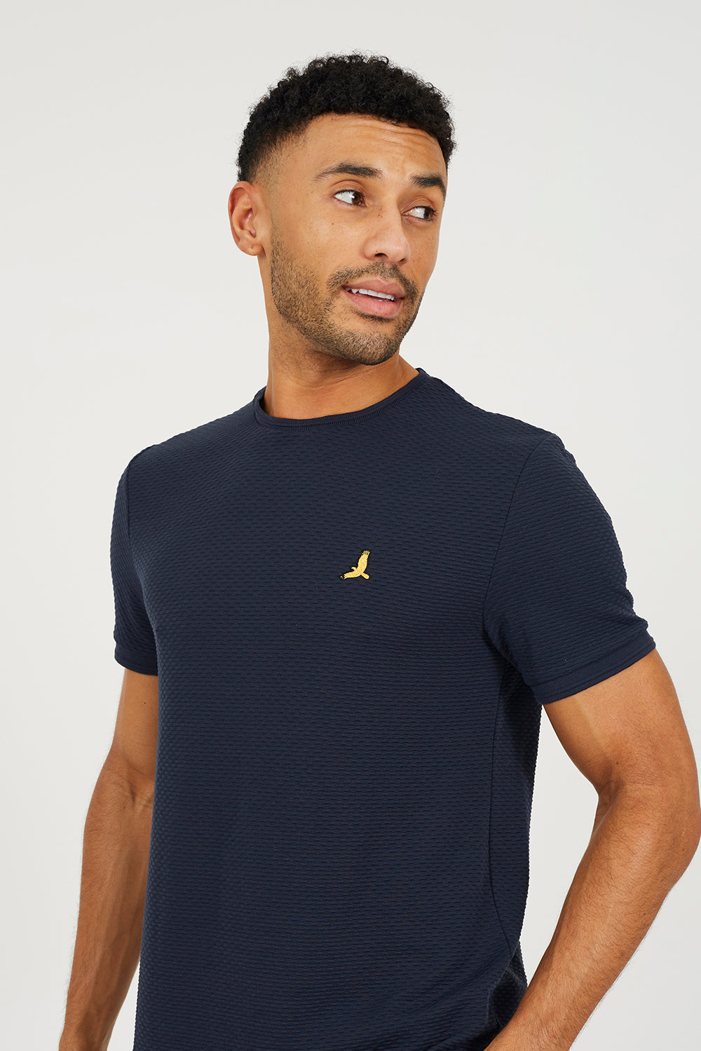 Brave Soul Navy Embroidered Crew Neck T-Shirt - Navy Image 4