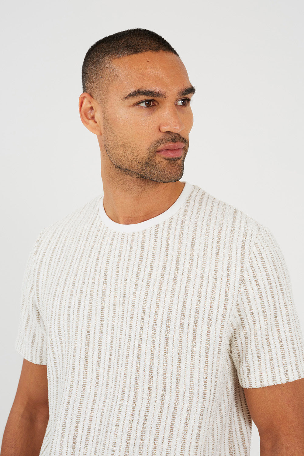 Brave Soul Cream Striped T-Shirt - Cream Image 4